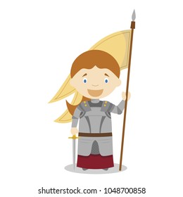 Joan of Arc cartoon character. Vector Illustration. Kids History Collection.