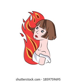 Joan of Arc portrait with fire. isolated vector