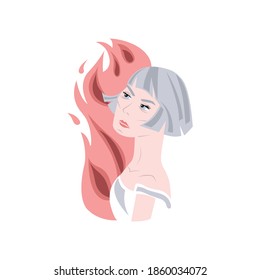 Joan of Arc portrait with fire. isolated vector