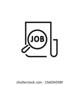 Job ads thin line icon. Document, newspaper, magnifying glass isolated outline sign. Job search concept. Vector illustration symbol element for web design and apps