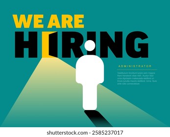 A job advertisement poster flyer banner social media status template features 'We Are Hiring' prominently with a silhouette. Hiring, career opportunity and job opening for an administrator role.