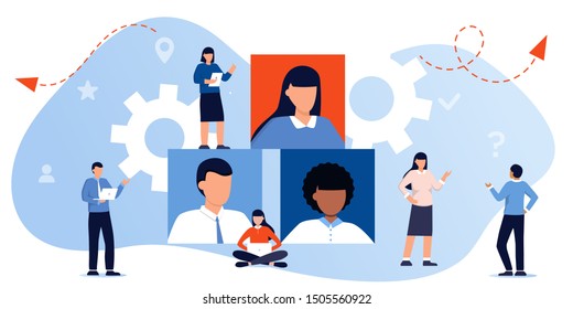 Job agency flat vector illustration. Employee headhunters persons concept. Professional work search and offer service company. Recruitment industry occupation for human resources. CV application, hr
