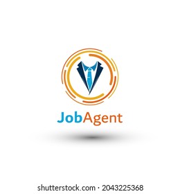 Diseño del logotipo del agente de trabajo. Con una corbata azul y naranja y un icono de traje en un círculo. Plantilla de logotipo premium y de lujo