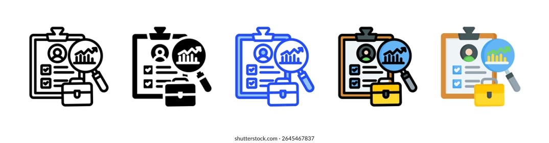 Colección de iconos de análisis de trabajos con varios estilos