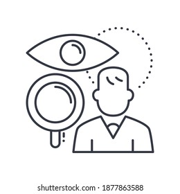 Job analysis icon, linear isolated illustration, thin line vector, web design sign, outline concept symbol with editable stroke on white background.