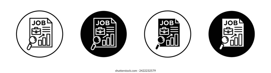 Job Analysis Icon Set. Research Discovery of Compliance Gap Vector Symbol in a black filled and outlined style. Skill Knowledge Assessment Job Search Sign.