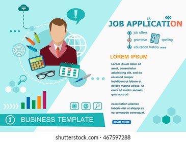 Job application design concepts of words learning and training. Job application flat design banners for website and mobile website, easy to use and highly customizable.