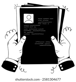 job application documents, simple black and white illustration