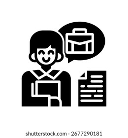 Ilustración vectorial de glifo de icono de solicitud de trabajo