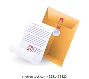 Job application letter and envelope isometric illustration