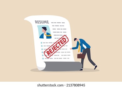 Job application rejected, disqualified or resume declined, HR human resource or hiring manager refuse, interview failure concept, sad businessman stand with his rejected resume application document.