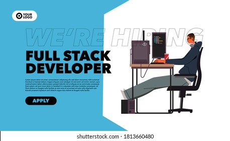 Job Board Template Hiring Full Stack Developer Flat Illustration
