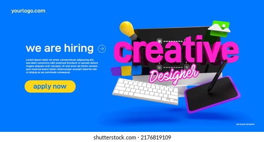 Job Board Template Hiring Graphic Designer 3D Illustration And Typography