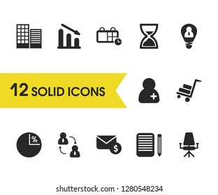 Job business icons set with hourglass, letter money and calendar time elements. Set of job business icons and intelligence concept. Editable vector elements for logo app UI design.