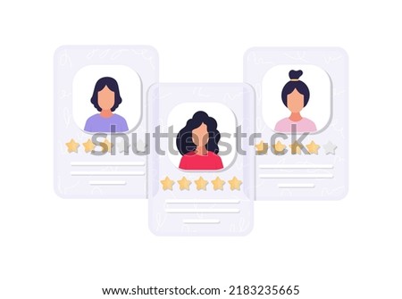 Job candidate cards with rating. Flat style. Vetkaran illustration.