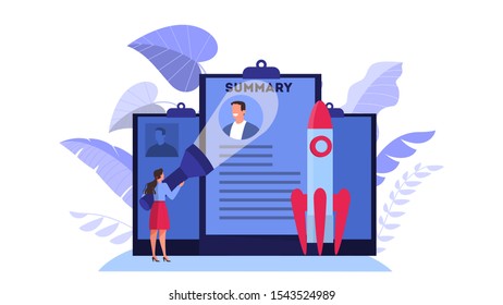 Job candidate concept. Idea of employment and job interview. Recruitment manager searching. Isolated vector illustration in cartoon style