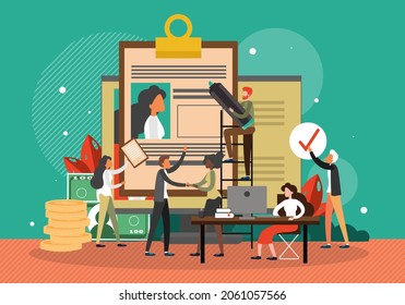Job candidate cv resume, vector illustration. Recruitment. Human resources, Job interview, employment, hr management.