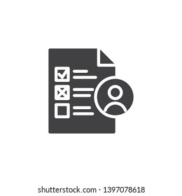 Job candidate vector icon. filled flat sign for mobile concept and web design. Employee professional skills glyph icon. Symbol, logo illustration. Pixel perfect vector graphics