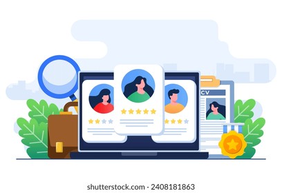 Job candidates list flat illustration vector template, Employment, Job search, Recruitment, Human resource management and hiring concept for website banner, landing page, infographic, mobile app