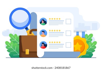 Job candidates list flat illustration vector template, Employment, Job search, Recruitment, Human resource management and hiring concept for website banner, landing page, infographic, mobile app