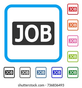 Job Caption icon. Flat grey pictogram symbol inside a light blue rounded frame. Black, gray, green, blue, red, orange color versions of Job Caption vector. Designed for web and application interfaces.