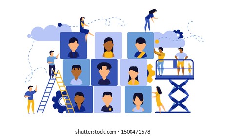 Job career business success agency audience vector illustration. Customer looking office company choice. Banner work man and woman recruitment search candidate. Hire vacancy resume talent CV network