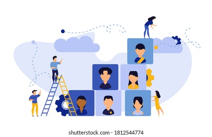 Job career business success agency audience vector illustration. Customer looking office company choice. Banner work man and woman recruitment search candidate. Hire vacancy resume talent CV network