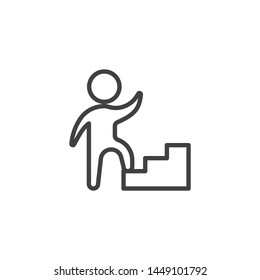 Job career ladder line icon. Upstairs linear style sign for mobile concept and web design. Human on ladder outline vector icon. Achievement symbol, logo illustration. Vector graphics