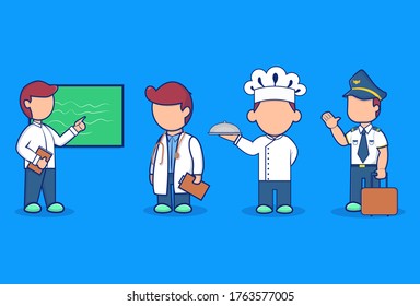 Job character icon pilot, chef, doctor, teacher