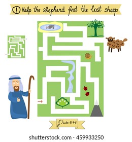 Job for children complete the maze and find lost sheep. Sunday school. A biblical story.