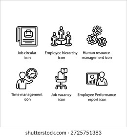 Circular de trabajo, Jerarquía de empleados, Gestión de recursos humanos, Gestión del tiempo, Vacante de trabajo, Informe de rendimiento del empleado, icono