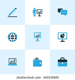 Job Colorful Icons Set. Collection Of Wallet, Analytics, Dialog And Other Elements. Also Includes Symbols Such As Man, Analytics, Contract.