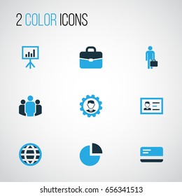 Job Colorful Icons Set. Collection Of Businessman, Bank Card, Globe And Other Elements. Also Includes Symbols Such As Cogwheel, Group, Presentation.