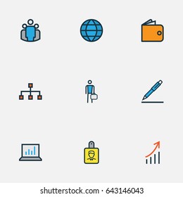 Job Colorful Outline Icons Set. Collection Of Worker, Computer Analytics, World And Other Elements. Also Includes Symbols Such As Worker, Computer, Team.
