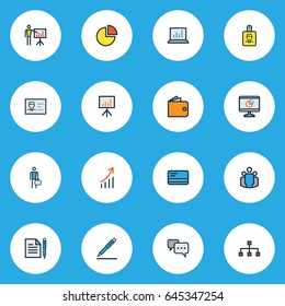Job Colorful Outline Icons Set. Collection Of Pie Chart, Computer Analytics, Pencil And Other Elements. Also Includes Symbols Such As Cash, Comment, Chart.