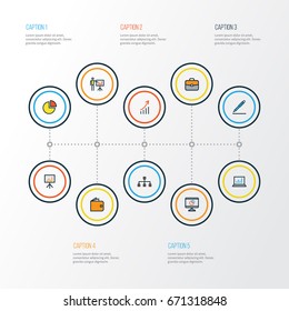 Job Colorful Outline Icons Set. Collection Of Financial Profit, Billboard Presentation, Computer Analytics And Other Elements. Also Includes Symbols Such As Pen, Structure, Network.
