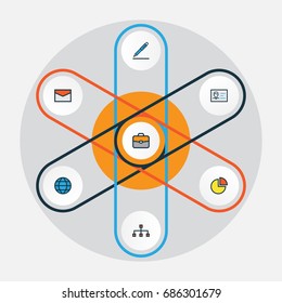 Job Colorful Outline Icons Set. Collection Of Pencil, Id Badge, Circle Stats And Other Elements. Also Includes Symbols Such As Bag, Planet, Pie.