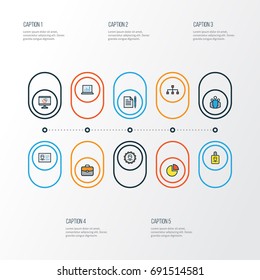 Job Colorful Outline Icons Set. Collection Of Id Badge, Administrator, Network And Other Elements. Also Includes Symbols Such As Pie, Unity, Document.