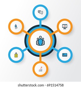 Job Colorful Outline Icons Set. Collection Of Financial Profit, Worker, Pie Chart And Other Elements. Also Includes Symbols Such As Team, Unity, Businessman.