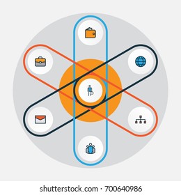 Job Colorful Outline Icons Set. Collection Of Portfolio, Purse, World And Other Elements. Also Includes Symbols Such As Briefcase, Planet, Bag.