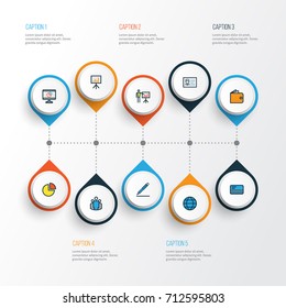 Job Colorful Outline Icons Set. Collection Of Pie Chart, Billboard Presentation, Team And Other Elements. Also Includes Symbols Such As Unity, Chart, Presentation.