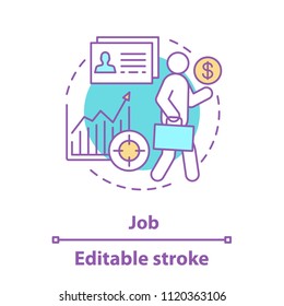 Job concept icon. Work idea thin line illustration. Successful career. Goal achieving. Vector isolated outline drawing. Editable stroke