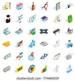 Job contract icons set. Isometric style of 36 job contract vector icons for web isolated on white background