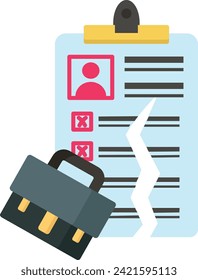 Contrato de trabajo Diseño de icono de vector terminado, Símbolo de desempleo, Signo de estancamiento económico, ilustración de crisis financiera, concepto de lágrima de documento