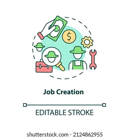 Job Creation Concept Icon. Rural Electrification Economic Benefits Abstract Idea Thin Line Illustration. Isolated Outline Drawing. Editable Stroke. Roboto-Medium, Myriad Pro-Bold Fonts Used