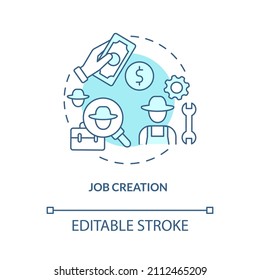 Job Creation Turquoise Concept Icon. Rural Electrification Economic Benefits Abstract Idea Thin Line Illustration. Isolated Outline Drawing. Editable Stroke. Roboto-Medium, Myriad Pro-Bold Fonts Used