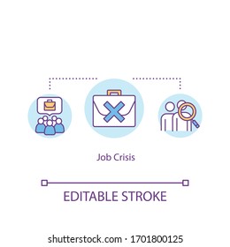 Job Crisis Concept Icon. Massive Unemployment, Job Cuts Idea Thin Line Illustration. Labor Market Emergency, Unstable Situation. Vector Isolated Outline RGB Color Drawing. Editable Stroke