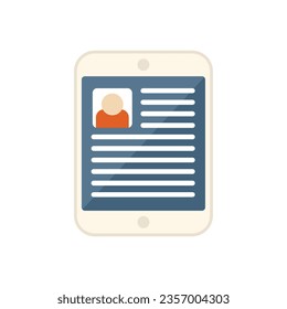 Vector plano de icono de tableta cv de trabajo. Búsqueda en línea. Encontrar recluta aislado