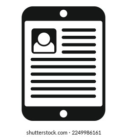 El icono de la tableta cv de trabajo es un vector simple. Búsqueda en línea. Buscar recluta