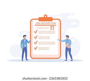 Job description concept, duties and responsibilities for work, qualifications and requirements for job positions, flat vector modern illustration